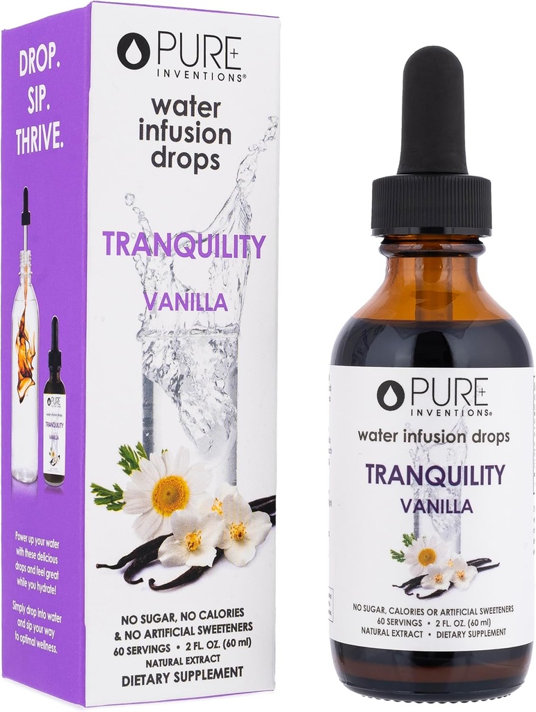 Pure Inventions Tranquility - Supports Relaxation - Vanilla and Chamomile - Water Infusion Drops - No Sugar, Calories, or Artificial Sweeteners - 60 servings - 2oz