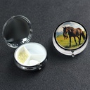 Pill Case Pill Box con Mirror Small Pill Organizer 3 Compartment Grazing Wild Horses Roud Travel Pillbox for Purse or Pocket Portable Pill Container Cute Medicine Organizer