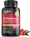D-Mannose 1500mg, 120 cápsulas con hierba de Dandelion y extractos de arándano, limpieza natural del tracto urinario para el soporte UTI, lavado y desintoxicación de impurezas, para hombres y mujeres.