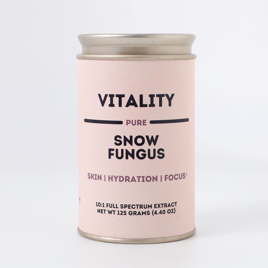 Vitality - Pure Organic Snow Fungus 10:1 Dual Extract - 100% Fruiting Bodies - Hemp Bag Included - Añadir a Water/Tea/Coffee/Smoothies - 125 Grams