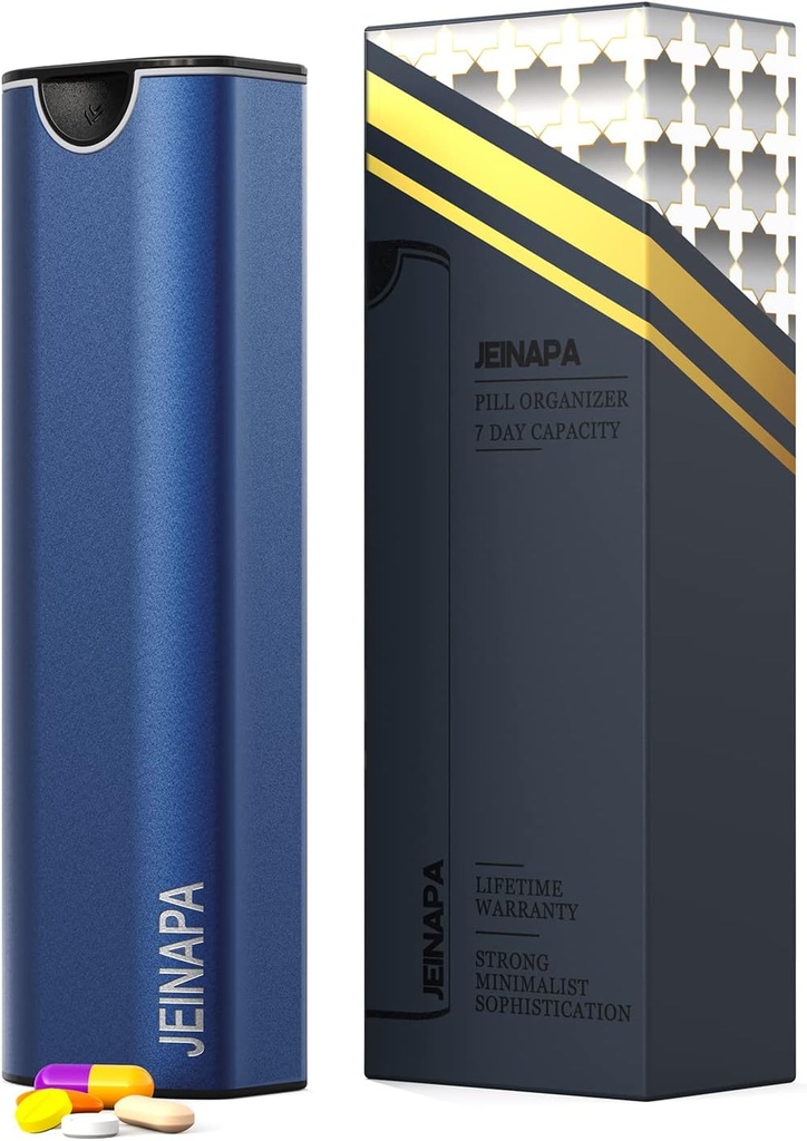 Organizador de píldoras extra grande 7 días, caja de aluminio diario, caja semanal de la pila de viaje, lindo tenedor de píldoras para mantener vitaminas, medicamentos, píldoras, suplementos