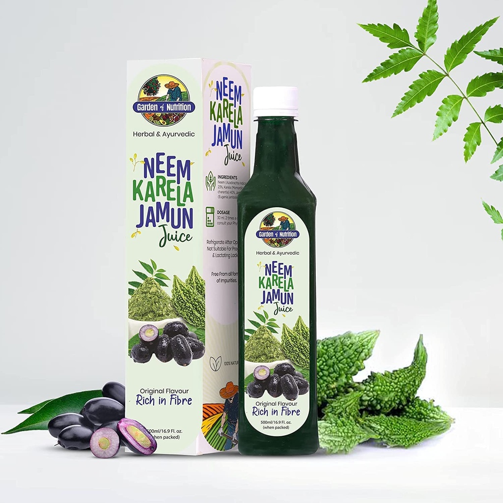 GARDEN OF NUTRITION Herbal and Ayurvedic Neem Karela Jamun Juice ¦ Original Flavour  Rich in Fiber ← 100% Pure Herbal Juice (500ml) Pack of 1