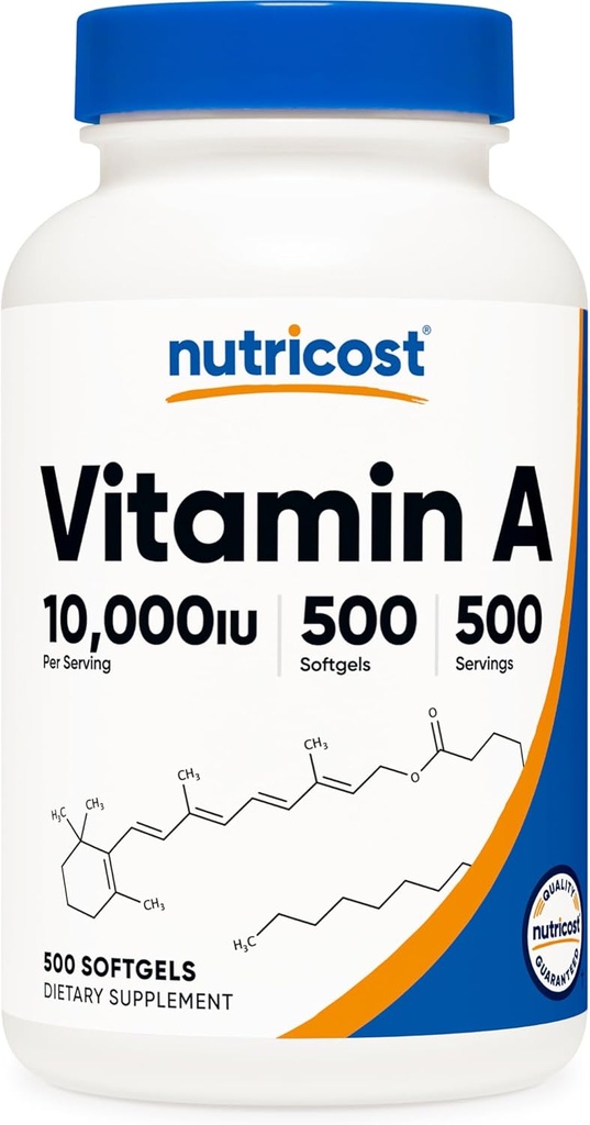 Nutricost Vitamina A 10,000 UI, 500 cápsulas de Softgel