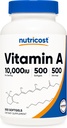 Nutricost Vitamina A 10,000 UI, 500 cápsulas de Softgel