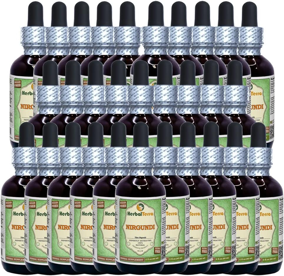 Nirgundi (Vitex Negundo) Dried Leaf Alcohol-Free Liquid Extract (Marca: HerbalTerra, Proudly Made in USA) 30x2 oz