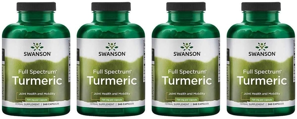 Swanson Full Spectrum Turmeric (Curcumin) - Joint Health, Digestion, Heart Health & Liver Support Supplement - Curcuma Longa Formula Promoting Memory Support - (240 Capsules) 4 Pack