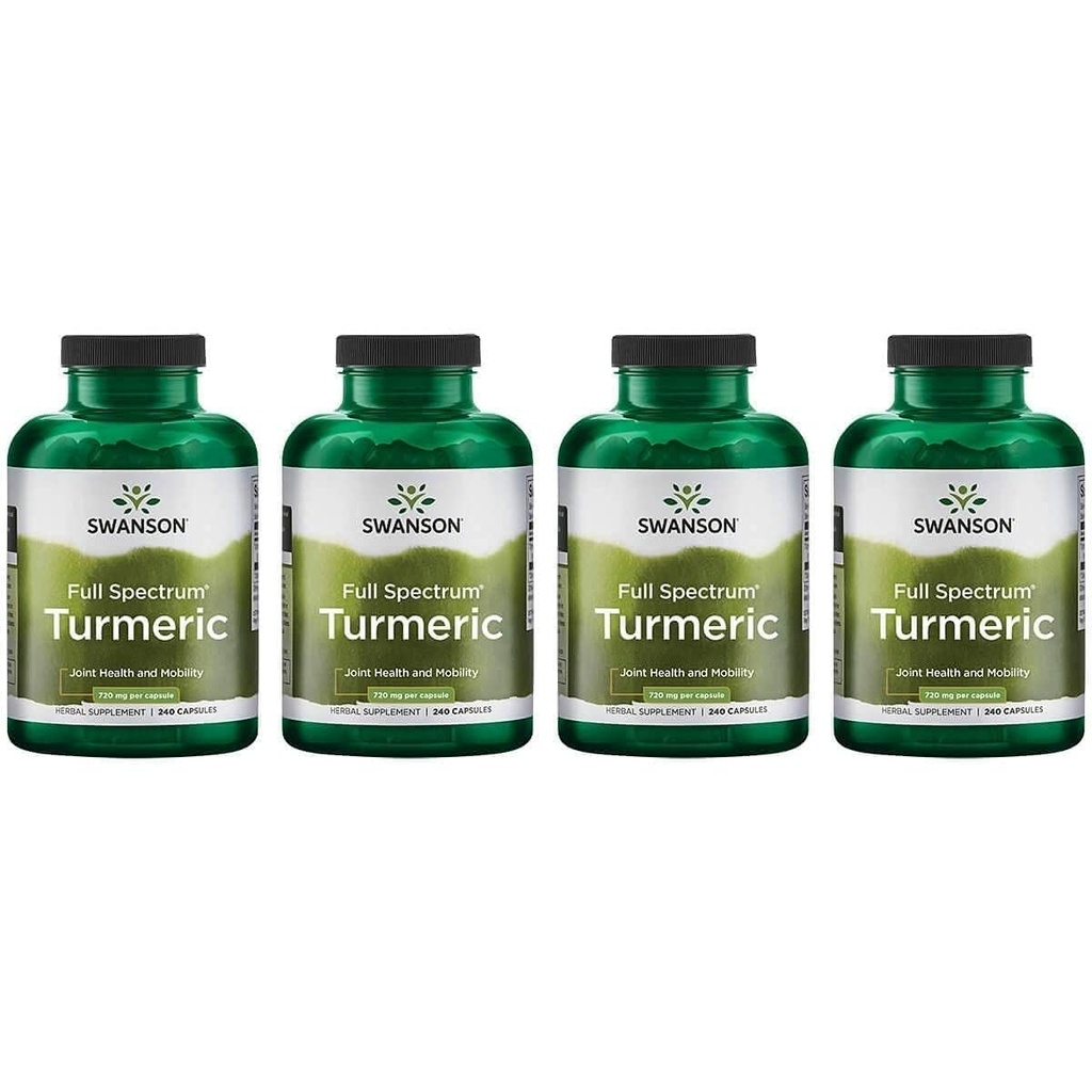 Swanson Full Spectrum Turmeric (Curcumin) - Joint Health, Digestion, Heart Health &amp; Liver Support Suplemento - Curcuma Longa Formula Promoting Memory Support - (240 Capsules) 4 Pack