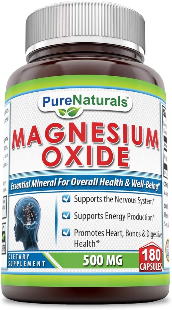 Naturales puros Suplemento de Oxido de Magnesio Silencio 500 Mg por Serving Silencio 180 Capsules Silencio No-OMG TENIDO Gluten-Free TEN Made in USA