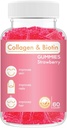 Collagen Biotin Gummies - Soporta Pelo, Esquía & uñas Crecimiento del cabello Anti envejecimiento Cuidado de las vitaminas Gummy Chewable, Vegan, No GMO, Gluten Gratis, Gelatin Strawberry Flavor 60 Conde, Rosa