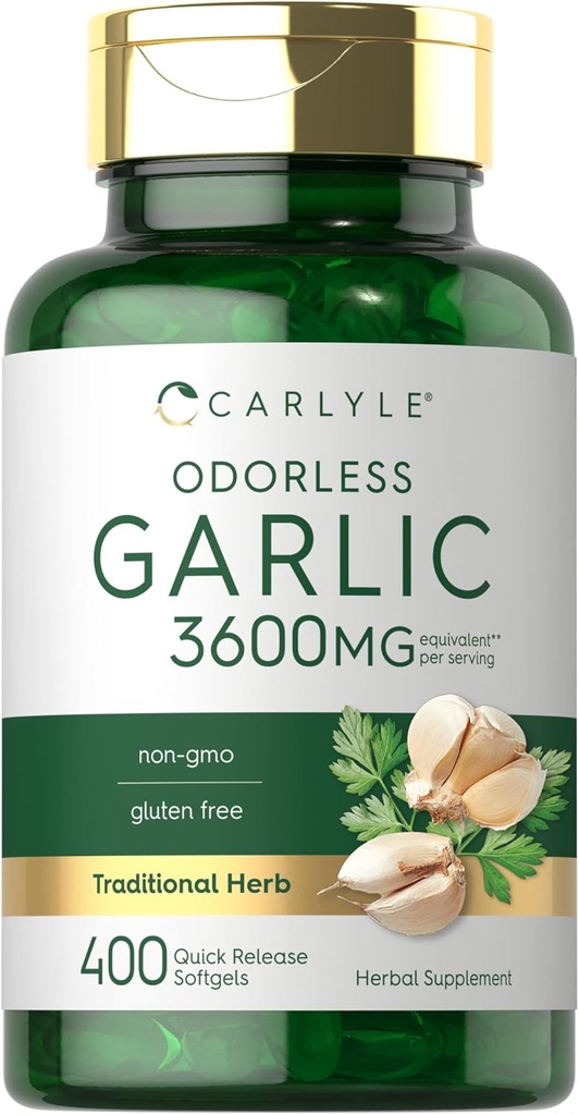 Carlyle Odorless Ajo Softgels 3600 mg  400 Cuenta ← Allium Sativum Bulb Silencio No GMO, Gluten Suplemento gratuito