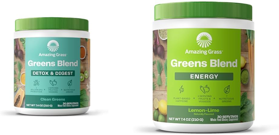 Amazing Grass Greens Blend Detox " Digest: Smoothie Mix, Cleanse with Super Greens Powder " Green Superfood Energy: Smoothie Mix, Super Greens Powder " Plant Based Caffeine