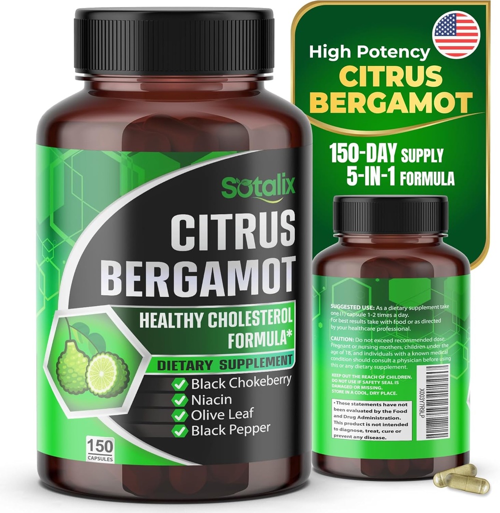Citrus Premium Bérgamot Suplemento Bérgamo Orgánica con Niacin Hoja de Oliva Negra Pimienta Negra - Corazón " Función Circulatoria Apoyo 150 días Apoyo (150 Conde (Pack 1))