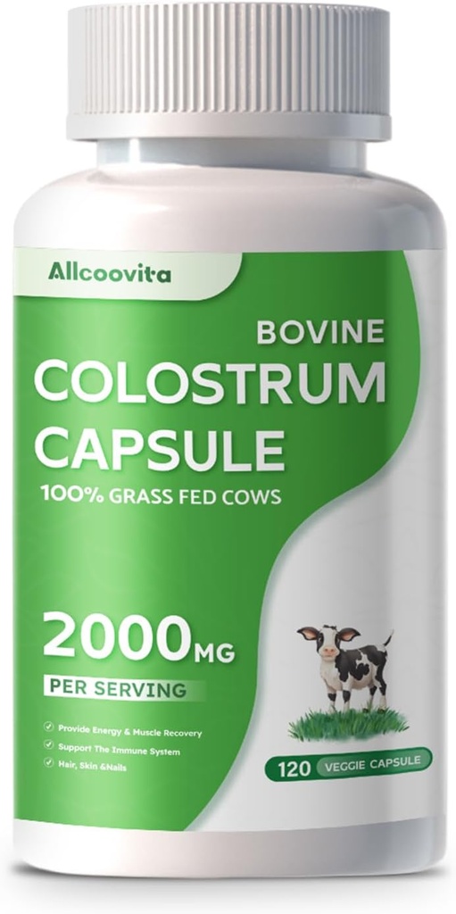 Bovine Colostrum Capsules Suplemento 2000mg- 120 Capsules - Gut Health, Muscle Recovery, Energy, Hair, Skin and Immune Suplemento Silencio 50% IgG Cow Colostrum for Humans ← Superfood, Gluten Free.