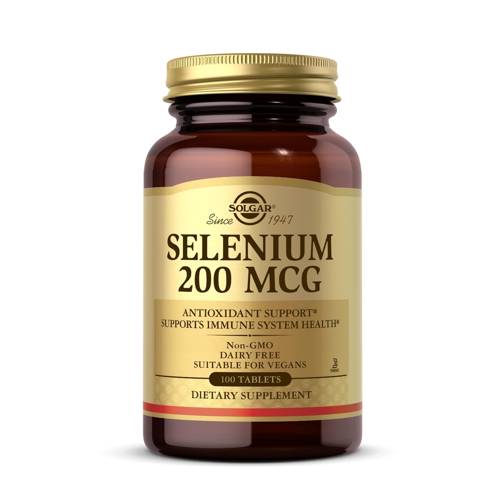 Solgar Selenium 200 mcg - 100 Tablets - Soportes Antioxidante &amp; Immune System Health - Non-GMO, Vegan, Dairy Free, Kosher - 100 Servings