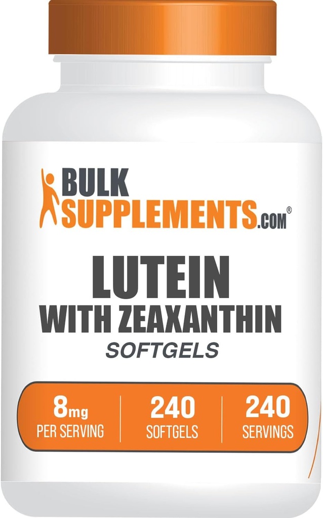 BulkSupplements.com Lutein with Zeaxanthin Softgels - Zeaxanthin Plus Lutein, Lutein y Zeaxanthin Suplementos, Vitaminas Oculares - Gratuito, 1 Softgel por Serving, 240 Softgels