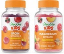 Lifeable Magnesium Citrate Kids + Iron & Vitamin C Kids, Gummies Bundle - Great Tasting, Vitamin Supplement, Gluten Free, GMO Free, Chewable Gummy