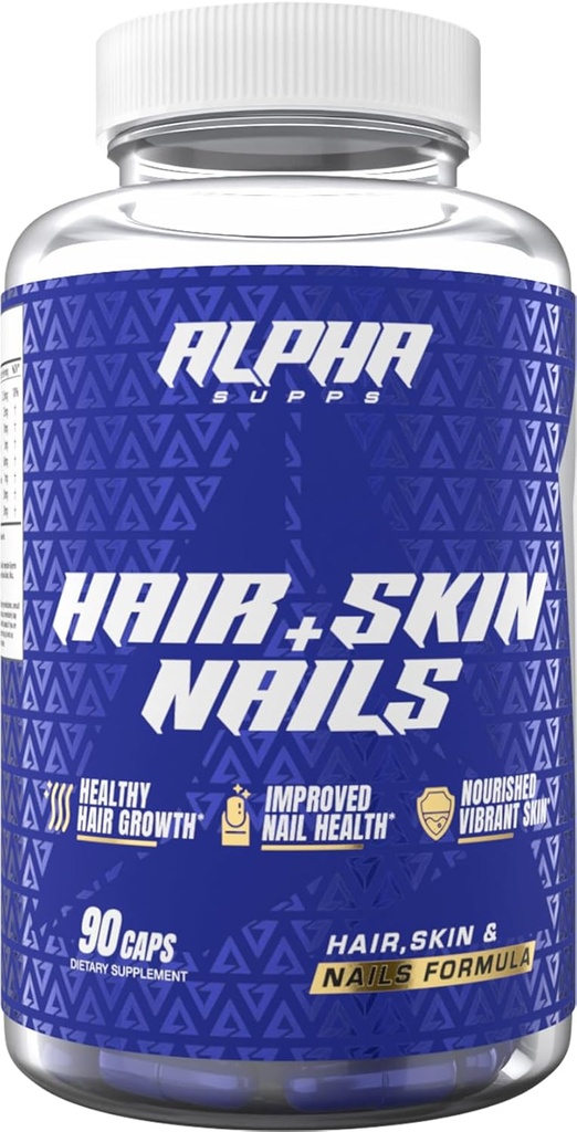 Alpha Supps Hair, Skin, and Nails Supplement for Women - Vibrant HSN Health and Strength with Biotin, Collagen, and Vitamins to Support Hair Growth, Thickness, and Skin Radiance - 90 Capsules