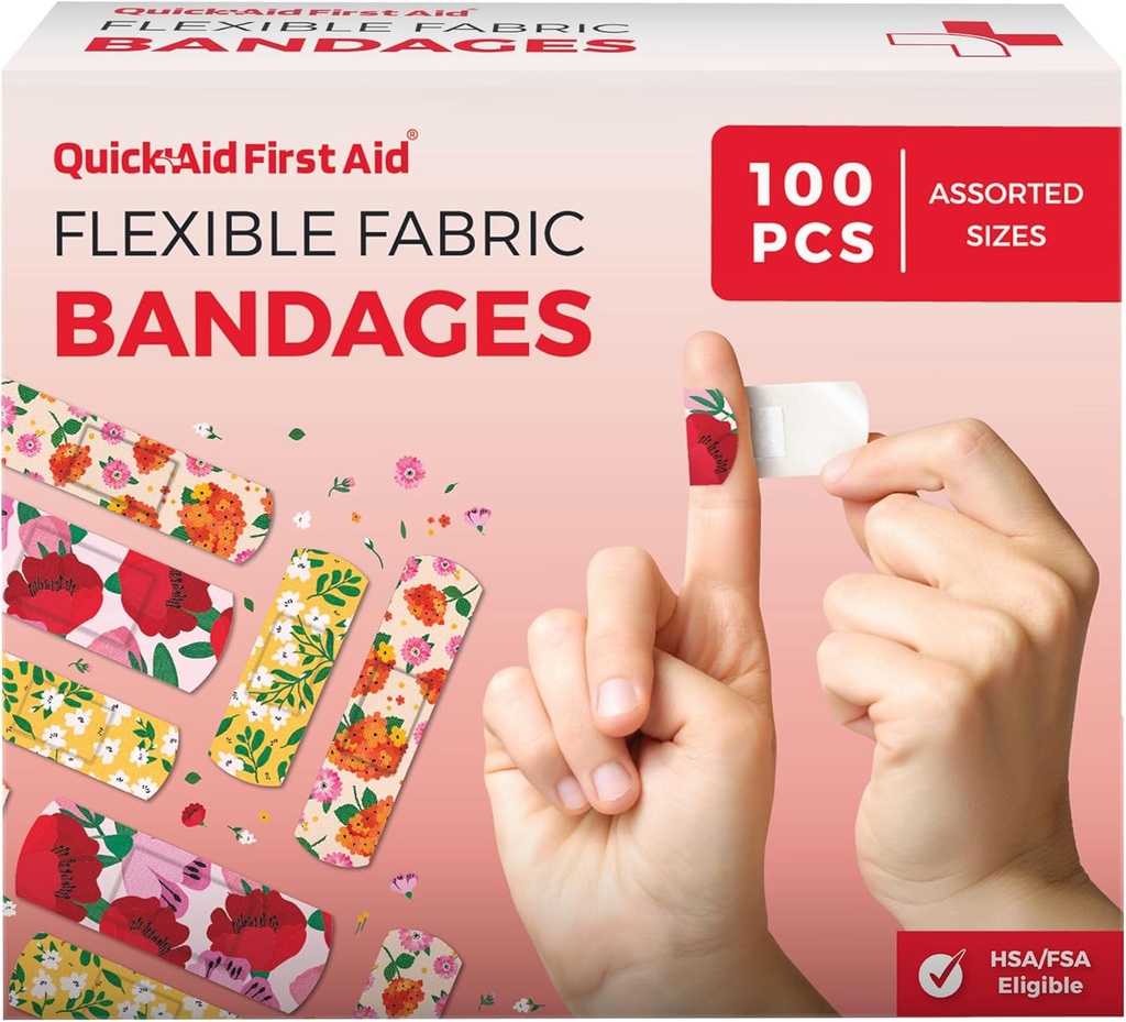 Bandages de flores, Bandages Variety Pack 100 Cuenta, Fun Designs for Kids Adults, Gentle Adhesion Soft Breathable, Latex Free, Use for Minor Cuts Scrapes, First Aid Supplies