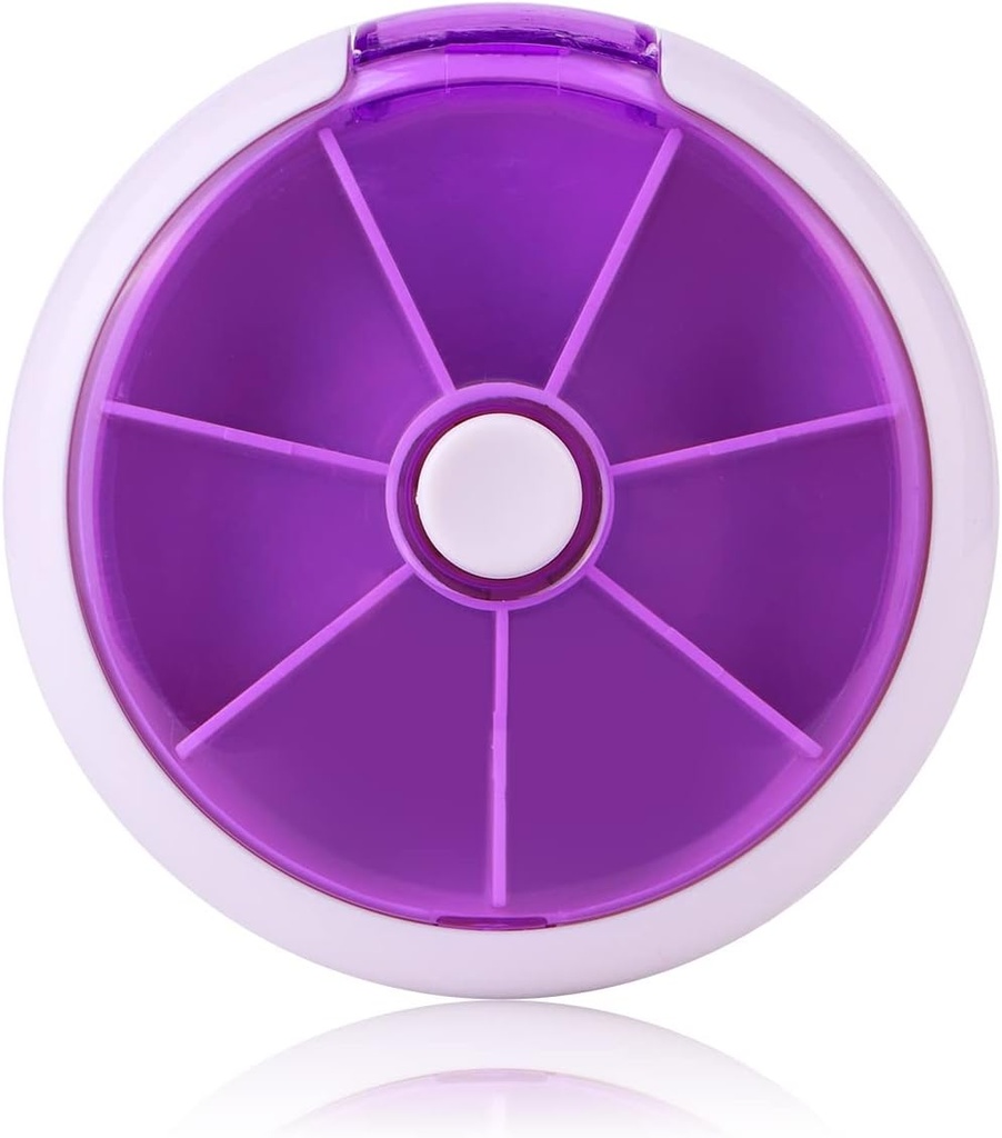 Creative Portable Mini 7 días Forma circular semanal Rotary Cute Fruit Style Pill Storage Box (Purple)