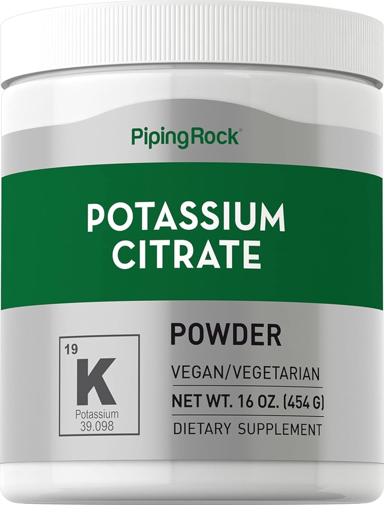 Piping Rock Potassium Citrate Powder Suplemento Silencio 1 lb Silencio Desflavorado  Vegetarian, Vegan, Non-GMO, Gluten Free