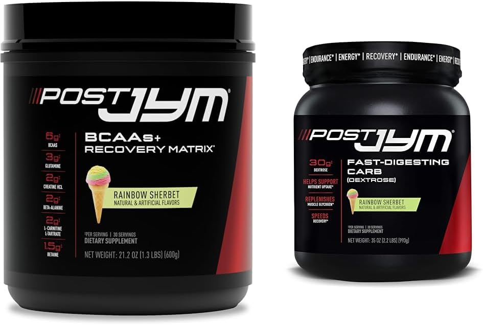 Post JYM Active Matrix Post-Workout BCAAs, Glutamine, Creatine HCL &amp; More Rainbow Sherbet + Fast-Digesting Dextrose Carbs, 30 Servings