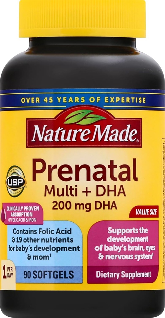 Prenatal Vitamin + DHA Softgel with Folic Acid, Iodine and Zinc, 90 Count
