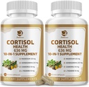 Suplementos de 10-IN-1 Cortisol con Magnesio, Ashwagandha, Chamomile, L-Theanine, Phosphatidylserine, la hierba de San Juan, Astragalus, Vitamina C & D3, Para Mujeres Hombres, 240 cápsulas Veganas durante 4 meses, No GMO