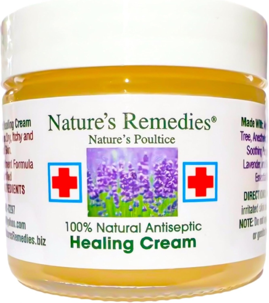 "100% Crema de curación antiséptica natural" Cura y calma la piel infectada, llagas de cama, llagas de presión, heridas, úlceras dolorosas, picazón, rachas, cortes, quemaduras, hielo de veneno, eczema, psoriasis 2 oz.