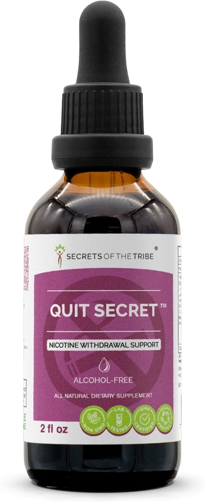 Quit Secret Alcohol-Free Extract, Licorice,Lungwort,Nutmeg,St. John's Wort. Glycerite Tincture, Nicotine Withdrawal Support (2 fl oz)