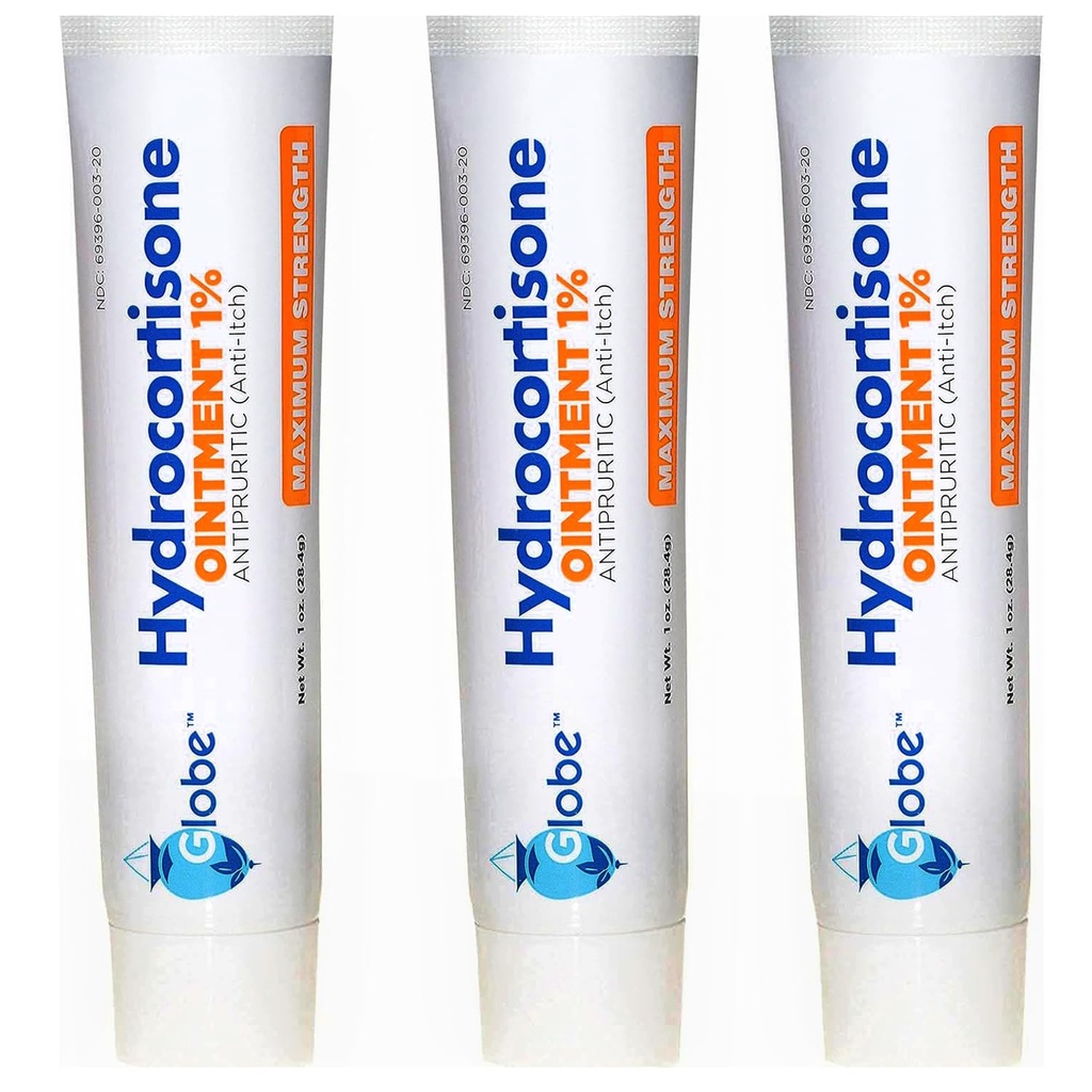 (3 Pack) Globe Hydrocortisone Maximum Strength Transparent Ointment 1%,1 oz, Anti-Itch Topical Ointment for Redness, Swelling, Itching, Rash, Bug/Mosquito Bites, Eczema, Hemorrhoids &amp; More