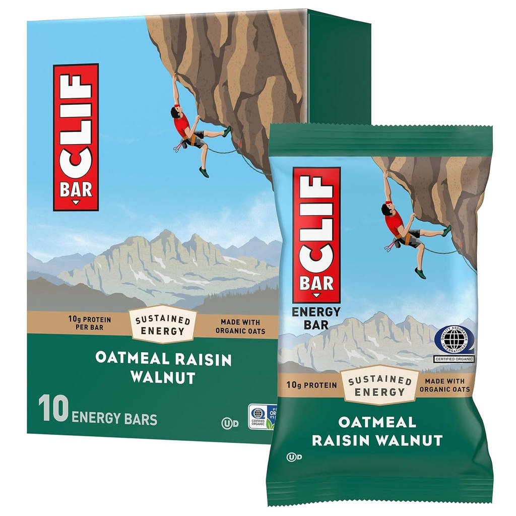 CLIF BAR - Energy Protein Bars - Oatmeal Raisin Walnut - Hecho con avena orgánica - Bares de energía - Non-GMO - (10 Pack)