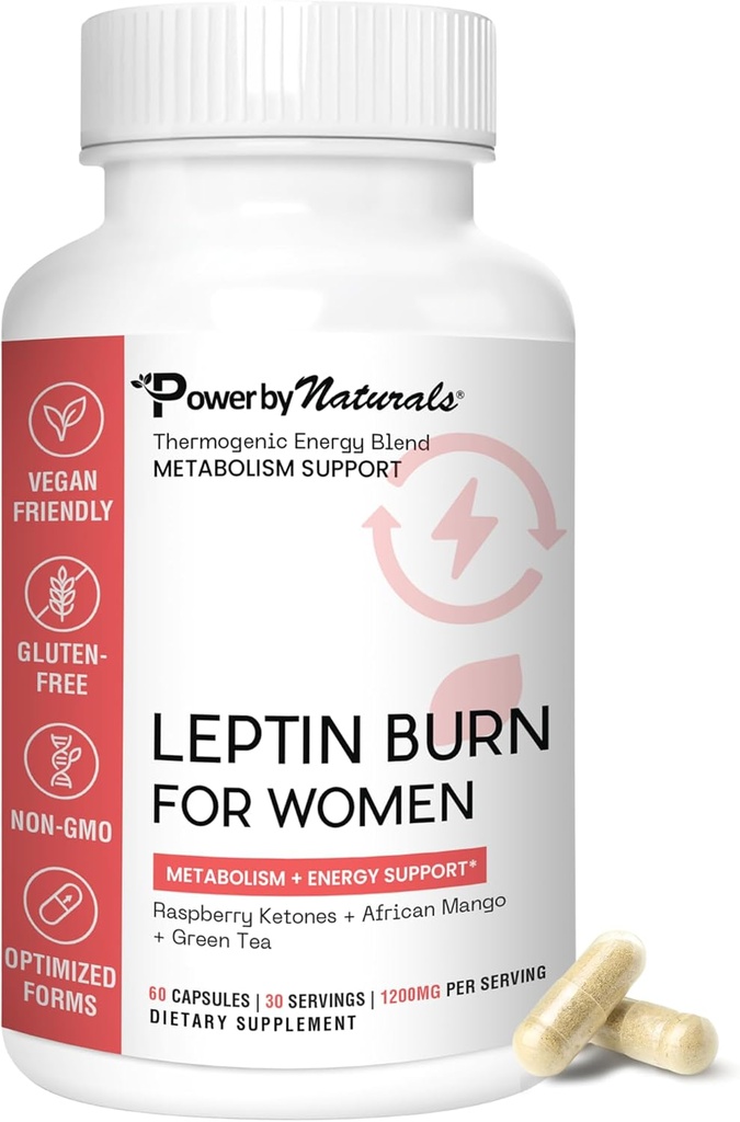 Power By Naturals Leptin Suplementos para la pérdida de peso para las mujeres – Weightloss Suplementos Mujeres con Mango Africano, Green Tea &amp; Apple Sider Vinegar – 60 cápsulas