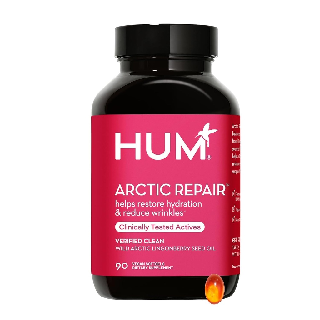 HUM Arctic Repair Clear Skin Supplement with Omega 3, Vitamin E, A, and Lingonberry Seed Oil, Skin Repair with Omega 3 6 9 to Help Support Apearance of Wrinkles & Hydrate, 90 Vegan Softgels
