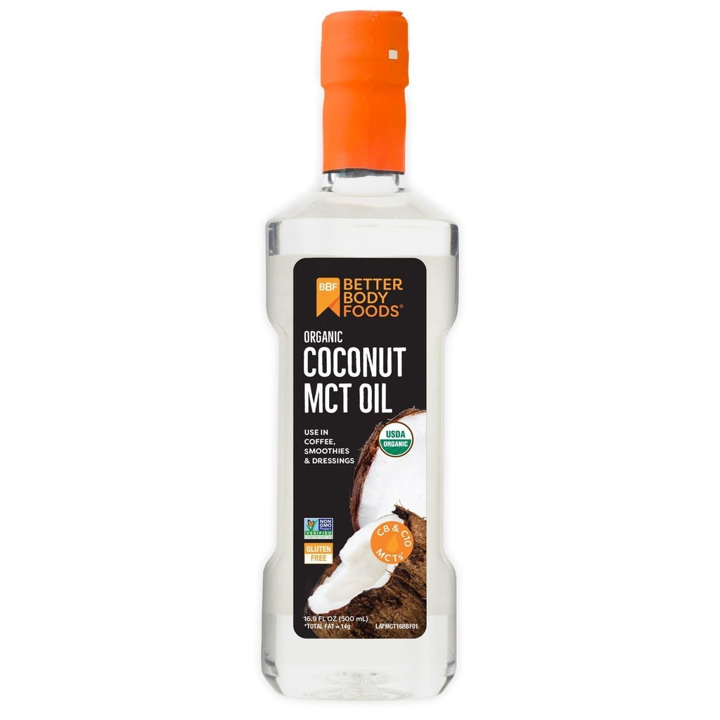 BetterBody Foods Organic Coconut MCT Oil - Energy Boosting- Keto-Friendly - C8 & C10 - Gluten Free - 16.9 oz