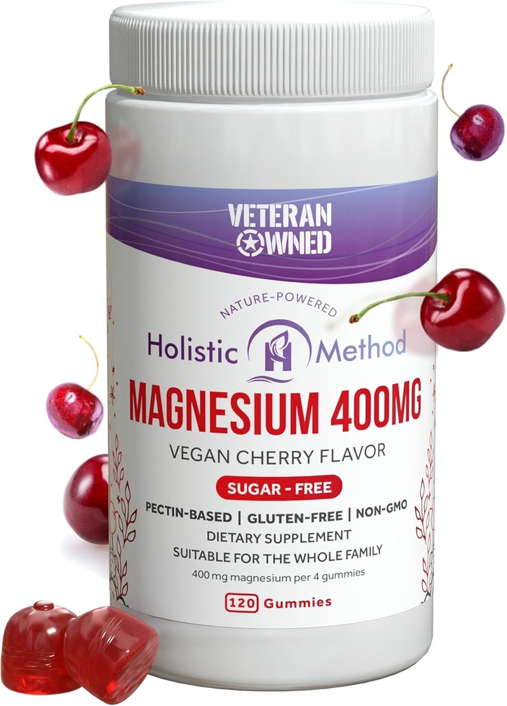 Magnesium Citrate Gummies - Sugar-Free, Vegan y Non-GMO para un mejor sueño y relajación - Sin alcohol de azúcar - Suplemento de magnesio para adultos, adolescentes y niños - Cereza - 120 Chews