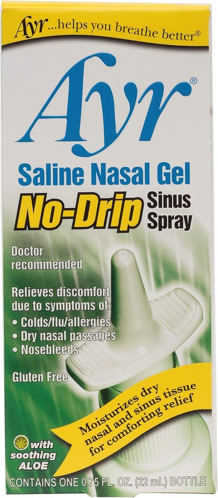 Ayr Saline Nasal Gel No-drip Sinus Spray With Soothing Aloe Vera, 0.75 Fl Oz Spray Bottle, (Pack of 1)