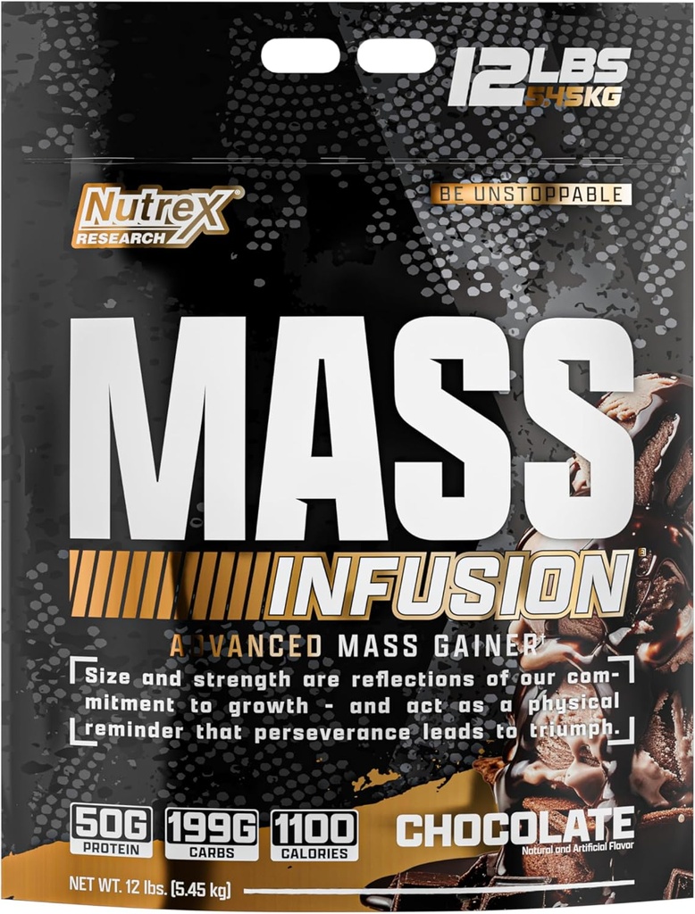 Nutrex Mass Infusion Chocolate Advanced Mass Gainer Protein Powder ← 100% Whey Weight Gainer Shake ← 12 libras