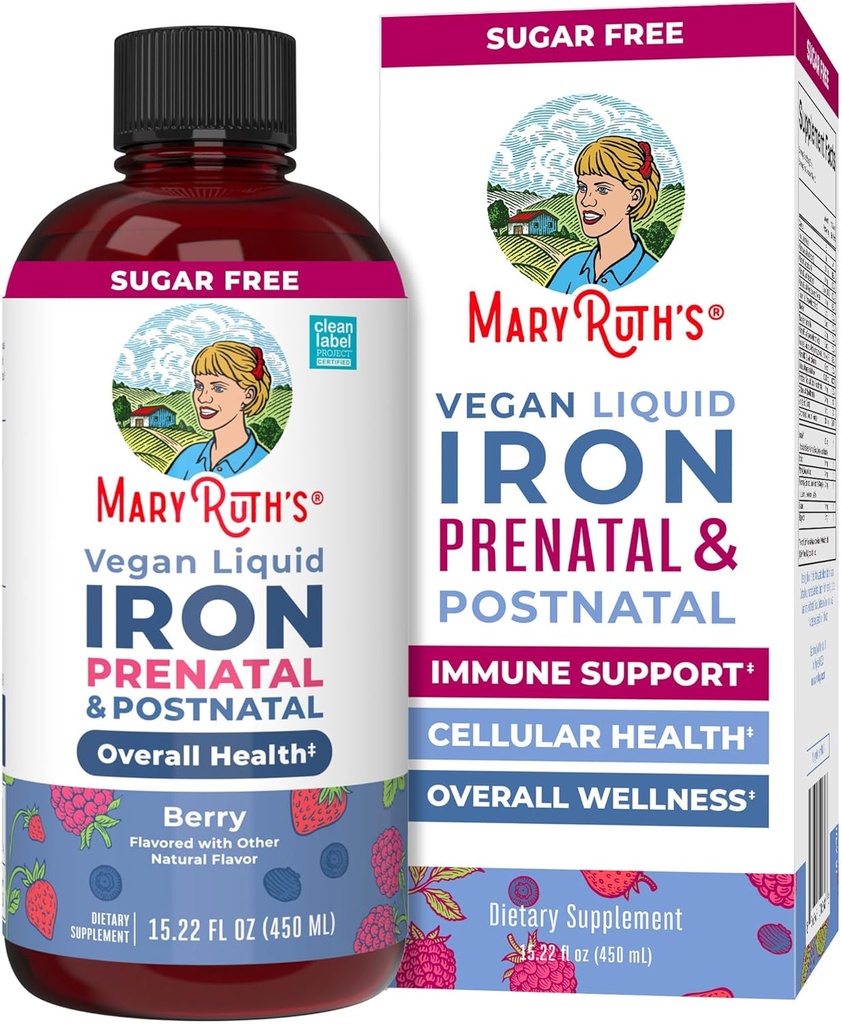 MaryRuth Organics ← Liquid Iron Supplement Prenatal " Postnatal for Pregnant " Lactating  Iron Deficiency ← Immune Support ← Sugar/Gluten Free ← Vegan ← Non-GMO  15.22 Fl Oz