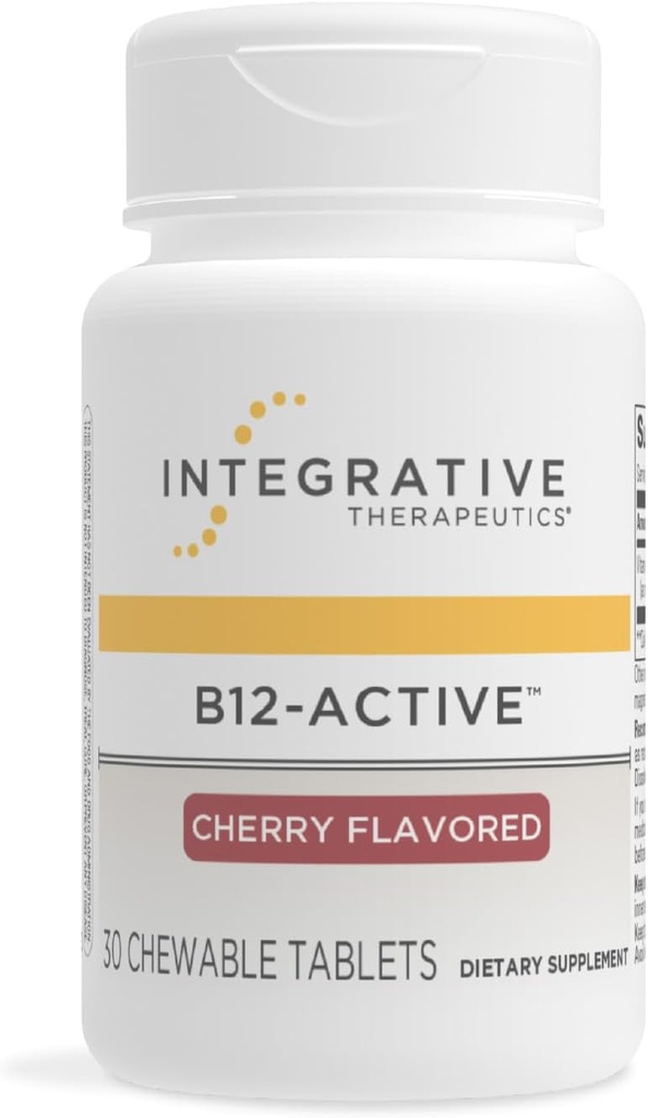 Terapéutica Integrativa B12-Active - B12 Suplemento para el soporte de funciones Nerve* - Soporte Chewable - Dairy, Soy &amp; Gluten-Free - Cherry Flavored, 30 Tablas Chewable (30 Servimientos)