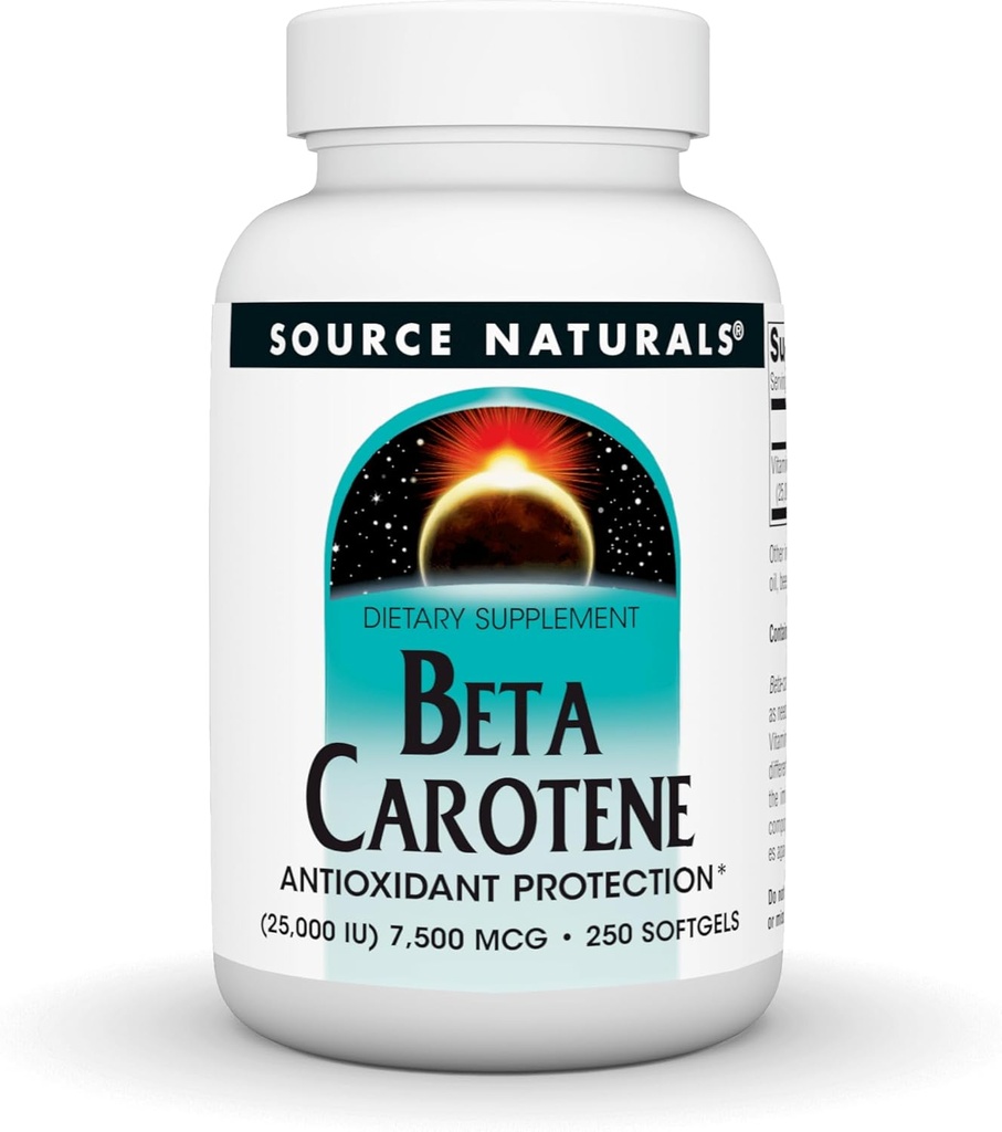 Fuente Natural Beta Caroteno 25000 iu Protección Antioxidante - Converso por Cuerpo a Vitamina A - 250 Softgels