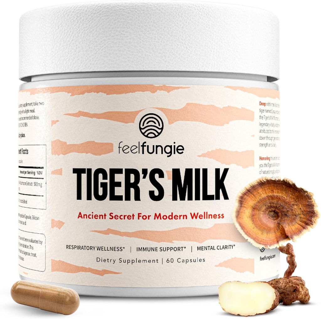 Tiger Milk Mushroom Suplemento ← Crecimiento del cabello &amp; Apoyo inmunitario ← Gut & Digestive Health ¦ Boosts Memory, Focus, Brain Health, Cognitive Focus ← Clear Skin, Respiratory &amp; Lung Health