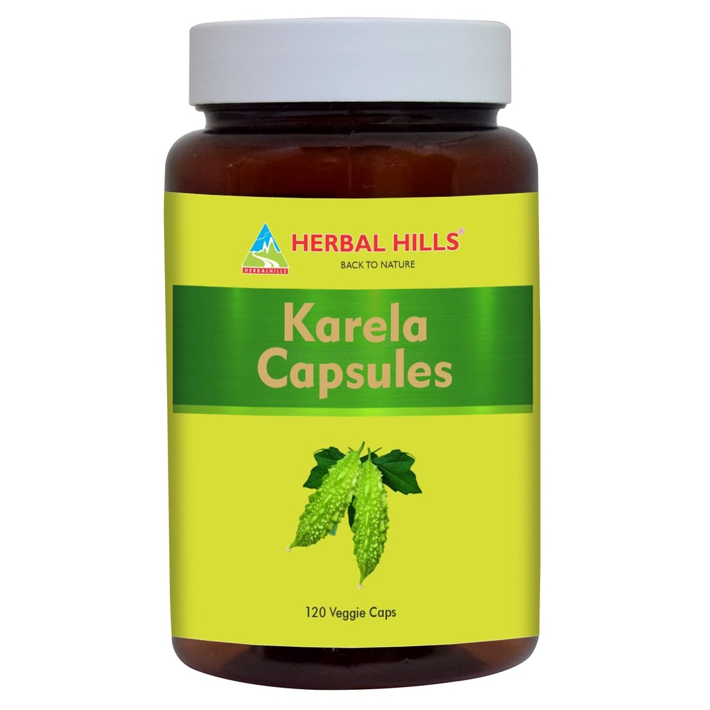 HERBAL HILLS Bitter Melon/Bitter Gourd/Karela Capsules (Momordica Charantia) | 120 Count (900 mg) | Best for Eye & Skin Health