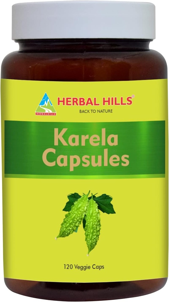 HERBAL HILLS Bitter Melon/Bitter Gourd/Karela Capsules (Momordica Charantia) Silencio 120 Conde (900 mg)