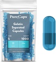 PureCaps USA - Empty Gelatin Capsules Tamaño 5 vidas 1000 Píldoras separadas sometidas a azul sin censura previa SLS, Gluten, Preservative Free