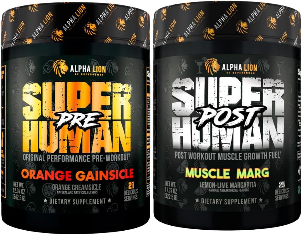 ALPHA LION Superhuman Pre Workout Powder & Post Workout Recovery Bundle, Sustained Energy & Focus + Lean Muscle Growth, Strength & Volume (Hulk Juice & Gainy Smith Apple)