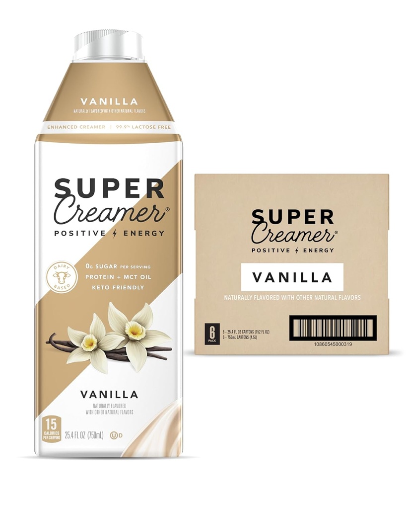 SUPER COFFEE Creamer TENIDO SugarFree TEN 25.4 Fl Oz, Pack de 6 Silencio Keto Coffee Creamer Silencio 0g Sugar, 1g Protein, 15 Calories ANTE Vanilla