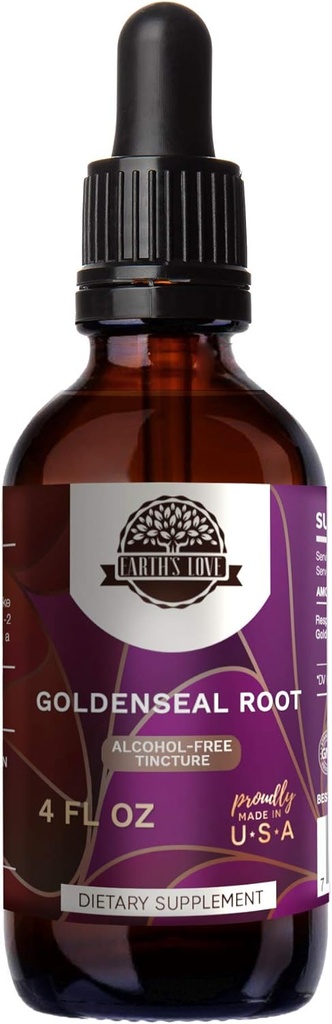 Amor de la Tierra - Goldenseal Root Extracto herbario libre de alcohol Tintura, Goldenseal súper concentrado (Hydrastis Canadensis) Root seco (4 Fl Oz)