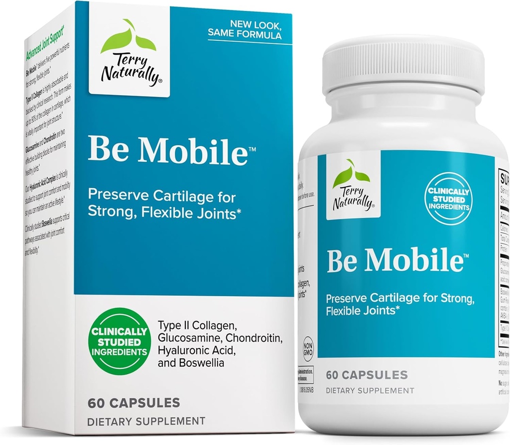 Terry Naturalmente Sea Móvil - Suplemento Colágeno para el Apoyo Conjunto de la Salud - Suplemento dietético con Boswellia Extracto " Tipo II Collagen - Retrocedimiento Bajo " Soporte de rodilla - 60 cápsulas