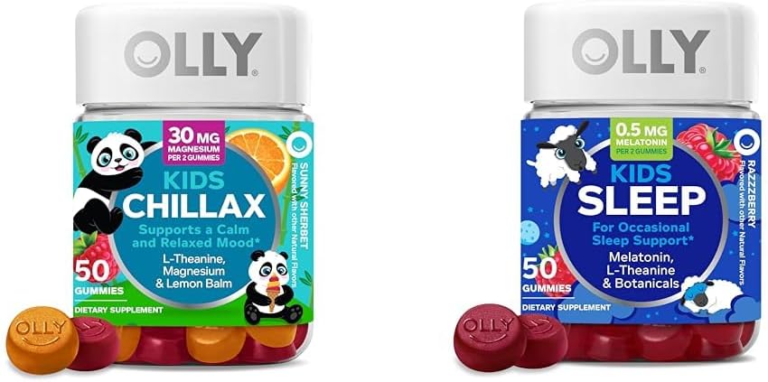 OLLY Kids Chillax Gummies L-Theanine Magnesium Lemon Balm 50 Conde &amp; Sleep Gummies 0.5mg Melatonin L Theanine Chamomile Lemon Balm 50 Conde