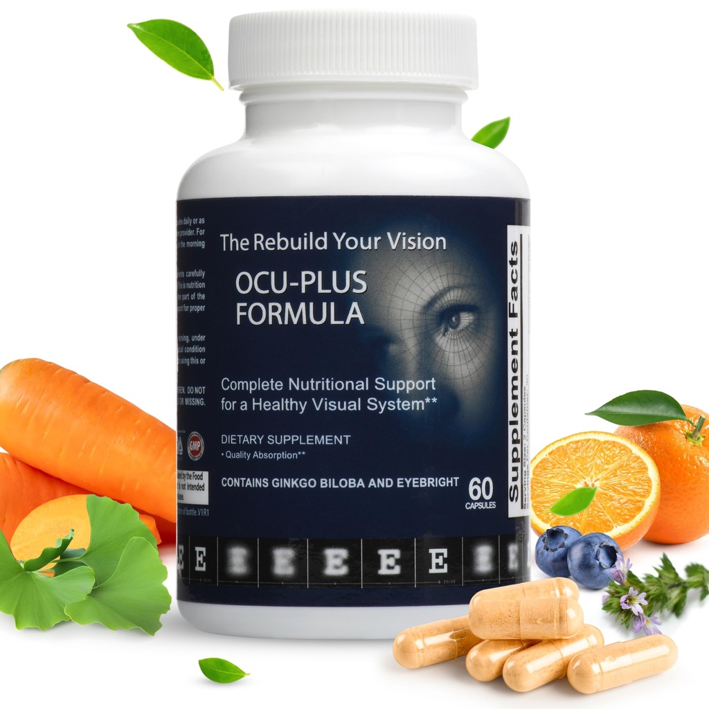 Fórmula Ocu-Plus, Suplemento de Salud Ocular para 50 más adultos - Lutein " Zeaxanthin, Zinc, Vitaminas C, A, E, Cobre Gluconate, Quercetin (60 cápsulas)